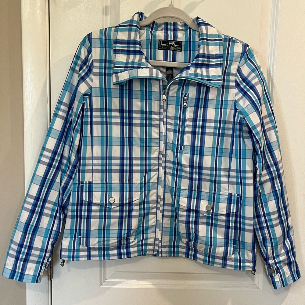 Ralph Lauren Lauren Active Windbreaker Sailing/Boating Jacket Blue Plaid Sz M